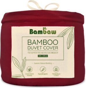 Bamboe Dekbedovertrek | 260 x 240 cm| Ultrazacht | Bourgondy| Eco Dekbedhoes | Luxe Bamboe Beddengoed | Hypoallergeen Dekbedovertrek | Puur Bamboe viscose rayon Dekbedhoes | Ultra-ademende Stof | Bambaw