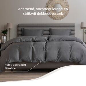 Home by TEMPUR® Dekbedovertrek 260 x 240 cm - Antraciet - Zijdezacht Bamboe - Strijkvrij - Geschikt Voor Droger - excl. kussenslopen