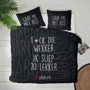 Dekbedovertrek #DARUM! F*ck die wekker! - Tweepersoons (200x200 cm) - Zwart Microvezel - Dessin: Tekst, Romantisch, Modern - #DARUM! -