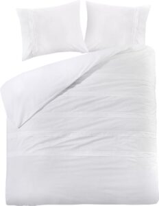 Stralend geborduurd percale katoen dekbedovertrek Claire spierwit - lits-jumeaux (240x200/220) - elegante en luxe uitstraling - premium kwaliteit